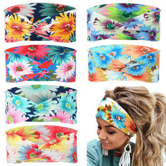Chrysanthemum Print Headband Cross Knotted Hair Band for Yoga Sports
