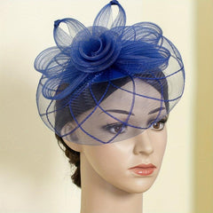 Women Flower Mesh Veil Clip Church Hat Derbyhat Duck Billed Clip
