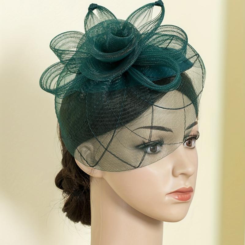 Women Flower Mesh Veil Clip Church Hat Derbyhat Duck Billed Clip
