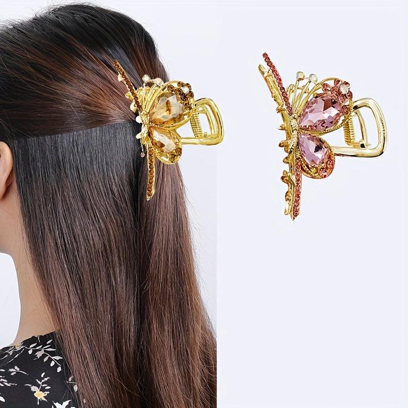 Rhinestone Butterfly Hair Claw Nonslip Ponytail Holder