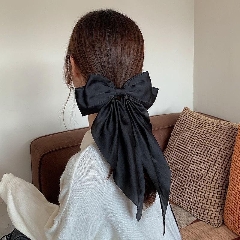 Girls Solid Bow Hair Clip Metal Spring Clips Ponytail Barrette Hair Accessories