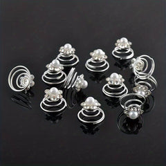12pcs Faux Pearl Hair Coil Ring Spiral Hairpin Wedding Bridal Hair Accessories
