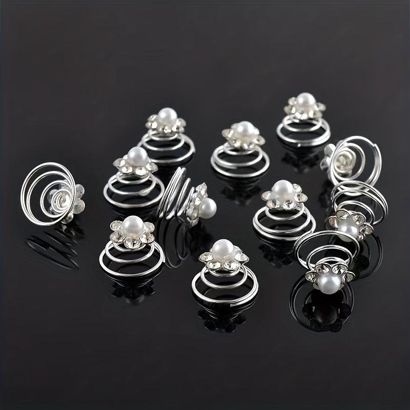 12pcs Faux Pearl Hair Coil Ring Spiral Hairpin Wedding Bridal Hair Accessories