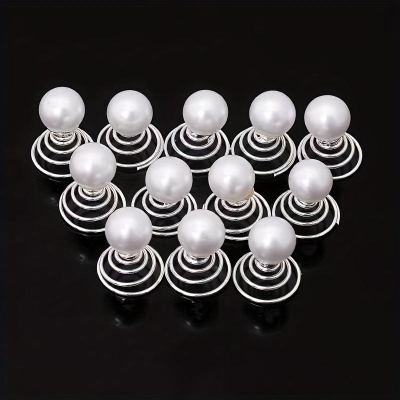12pcs Faux Pearl Hair Coil Ring Spiral Hairpin Wedding Bridal Hair Accessories