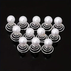 12pcs Faux Pearl Hair Coil Ring Spiral Hairpin Wedding Bridal Hair Accessories