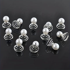 12pcs Faux Pearl Hair Coil Ring Spiral Hairpin Wedding Bridal Hair Accessories