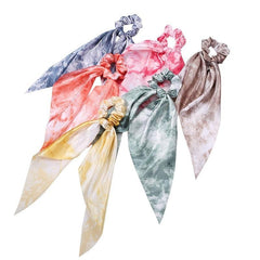 6pcs Silk Satin Hair Scrunchies Hair Scarf Flower Pattern Boho Tie Dye Hair Tie
