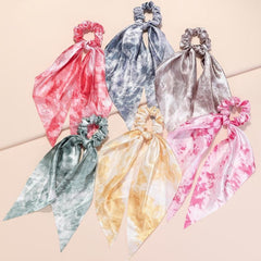 6pcs Silk Satin Hair Scrunchies Hair Scarf Flower Pattern Boho Tie Dye Hair Tie