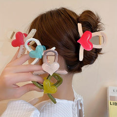 4pcs Jelly Heart Hair Claw Ponytail Holder Hair Clip