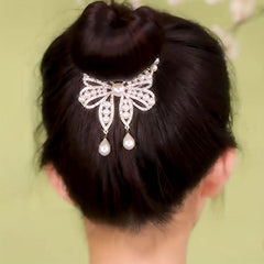 Faux Pearl Butterfly Hair Claw Clip Rhinestone Bun Clip