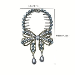 Faux Pearl Butterfly Hair Claw Clip Rhinestone Bun Clip
