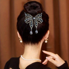 Faux Pearl Butterfly Hair Claw Clip Rhinestone Bun Clip