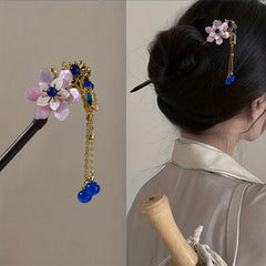 Wooden Flower Hairpin With Pendant for Women