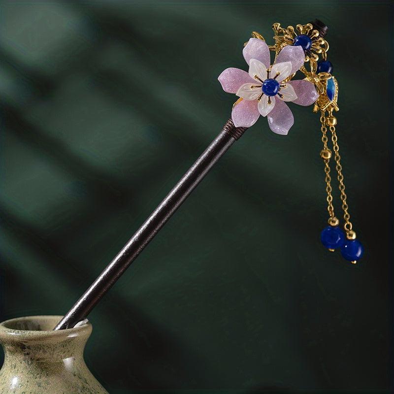 Wooden Flower Hairpin With Pendant for Women