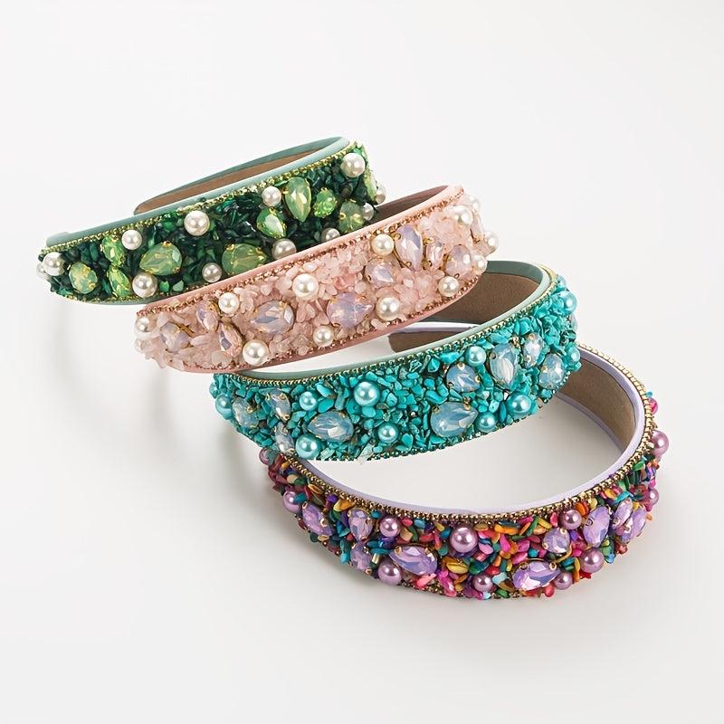 Colorful Rhinestone Wide Headband Girls Fabric Candy Headband