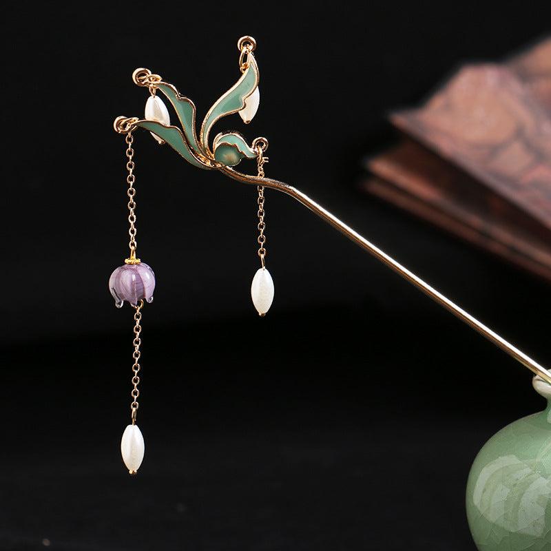 Vintage Chinese Style Hanfu Hairpin Leaf Tassel Hair Pin