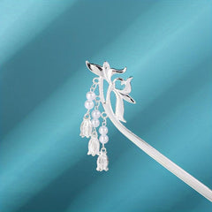 Vintage Flower Hairpin with Faux Pearl Pendant Hair Stick