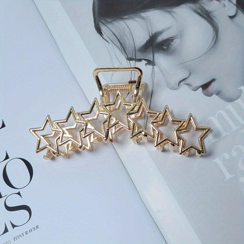 Hollow Star Metal Hair Claw Clip Silver Non Slip Strong Hold Grip Hair Jaw Clip