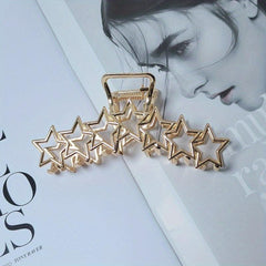 Hollow Star Metal Hair Claw Clip Silver Non Slip Strong Hold Grip Hair Jaw Clip