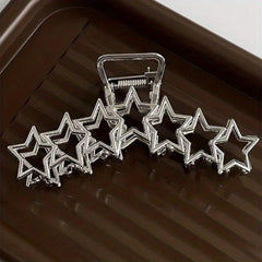 Hollow Star Metal Hair Claw Clip Silver Non Slip Strong Hold Grip Hair Jaw Clip