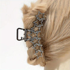 Hollow Star Metal Hair Claw Clip Silver Non Slip Strong Hold Grip Hair Jaw Clip