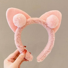 Pink Cat Ears Headband for Face Washing Makeup Shower