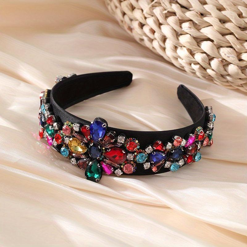 Baroque Rhinestone Flower Headband Crystal Padded Hair Band Vintage Headdress