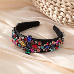 Baroque Rhinestone Flower Headband Crystal Padded Hair Band Vintage Headdress