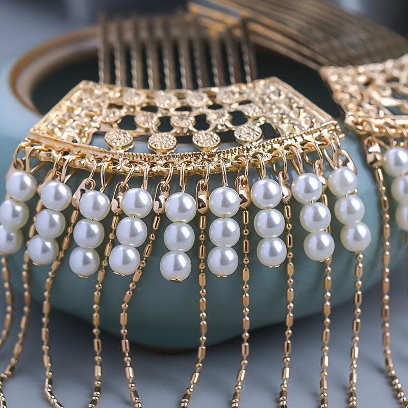 Chinese Style Hair Comb Pin Pearl Tassel Alloy Hair Accessories