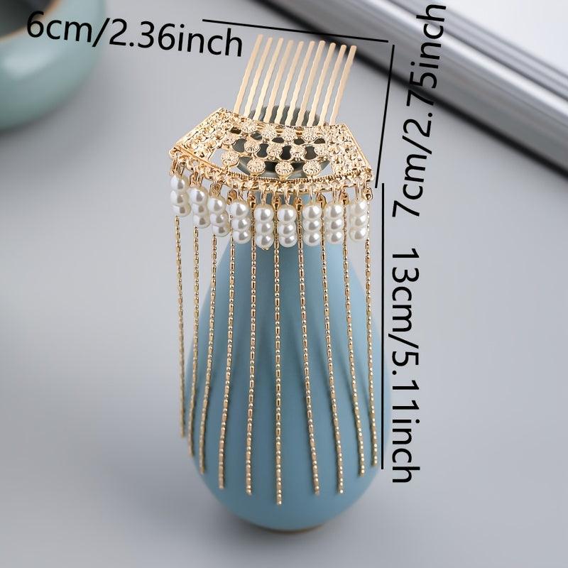 Chinese Style Hair Comb Pin Pearl Tassel Alloy Hair Accessories