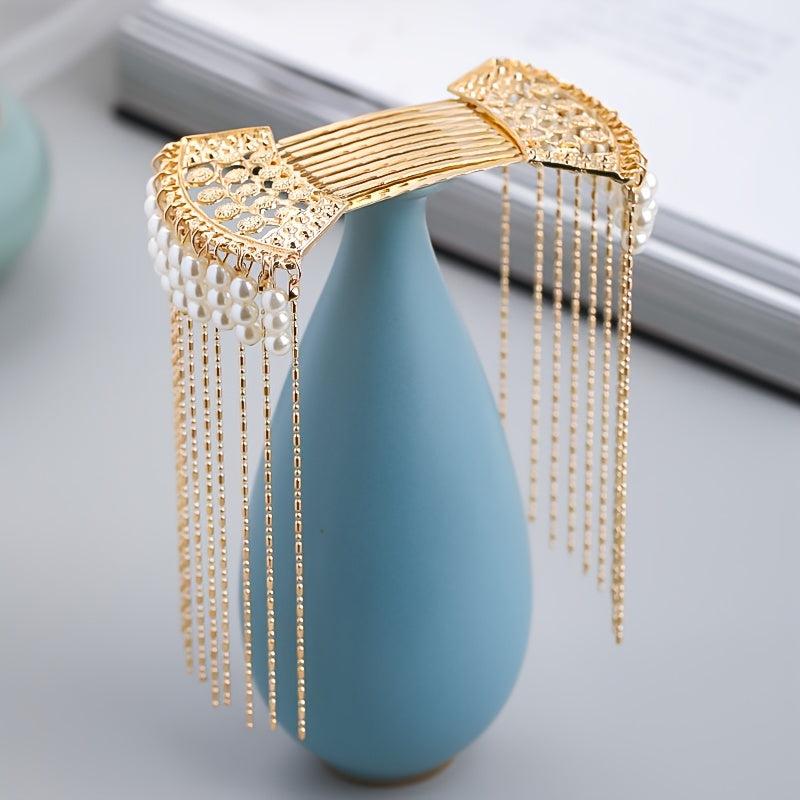 Chinese Style Hair Comb Pin Pearl Tassel Alloy Hair Accessories