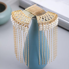 Chinese Style Hair Comb Pin Pearl Tassel Alloy Hair Accessories