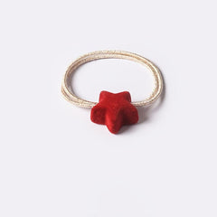 Vintage Red Hair Tie Heart Star Velvet Hair Tie Ponytail Holder
