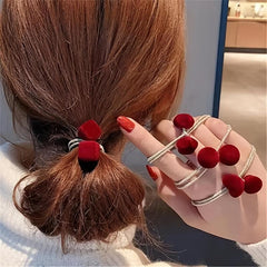Vintage Red Hair Tie Heart Star Velvet Hair Tie Ponytail Holder