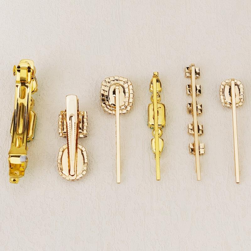 6pcs Green Crystal Hair Clips Rhinestone Hair Pins