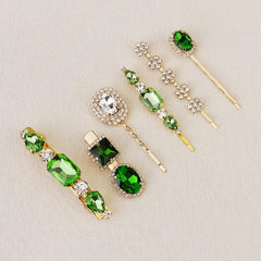 6pcs Green Crystal Hair Clips Rhinestone Hair Pins