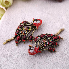 Vintage Peacock Hairpins Set Resin Rhinestones Retro Style Golden Hair Clip
