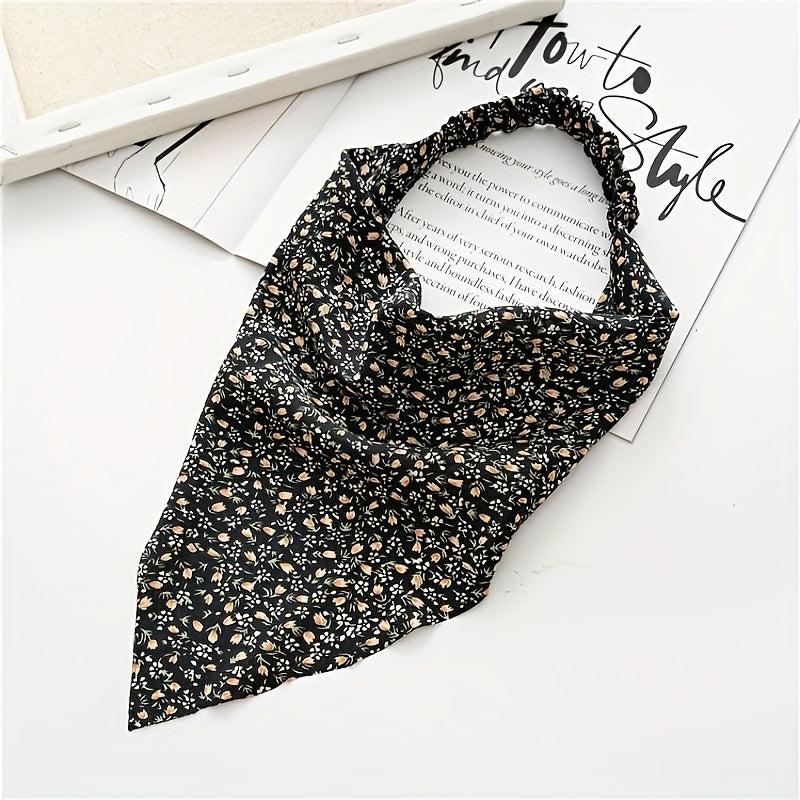 5pcs Floral Print Kerchief Chiffon Elastic Headscarf Triangular Headwear
