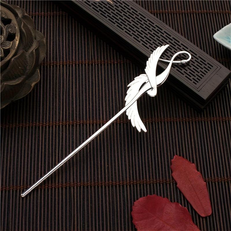 Metal Hairpin Crane Shape Hair Stick Ponytail Holder Women Hair Accessories