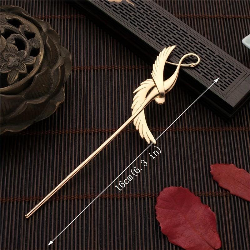 Metal Hairpin Crane Shape Hair Stick Ponytail Holder Women Hair Accessories