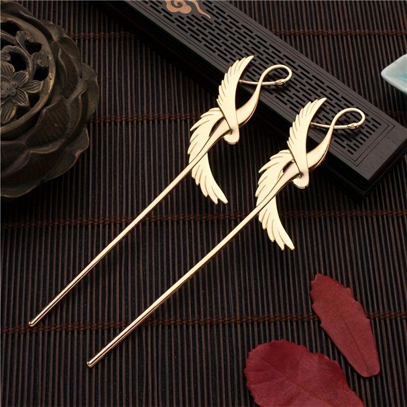 Metal Hairpin Crane Shape Hair Stick Ponytail Holder Women Hair Accessories
