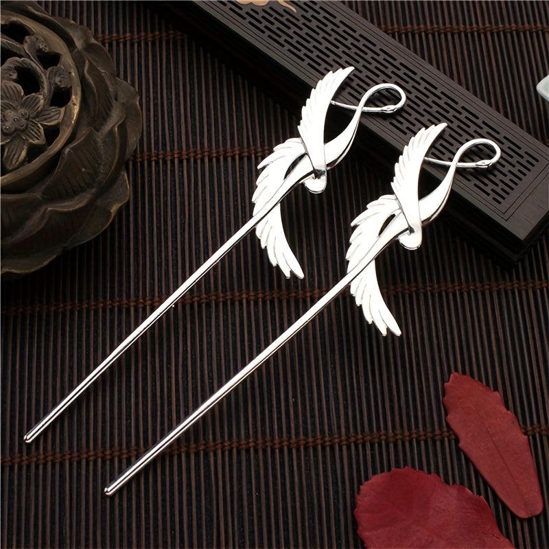 Metal Hairpin Crane Shape Hair Stick Ponytail Holder Women Hair Accessories