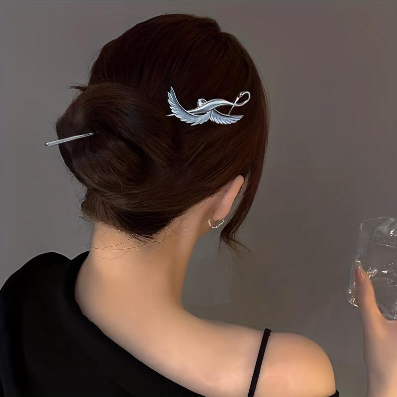 Metal Hairpin Crane Shape Hair Stick Ponytail Holder Women Hair Accessories