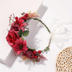 Boho Flower Crown Leaf Berry Wreath Bridal Hair Band Wedding Party
