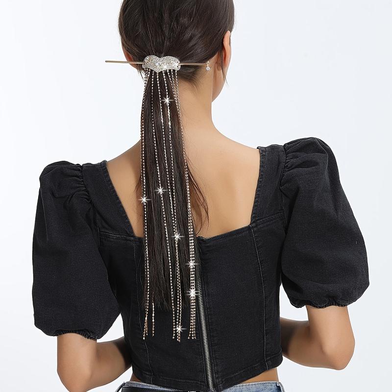 Rhinestone Hairpin Tassel Bun Hair Stick Head Jewelry Hair Accessories