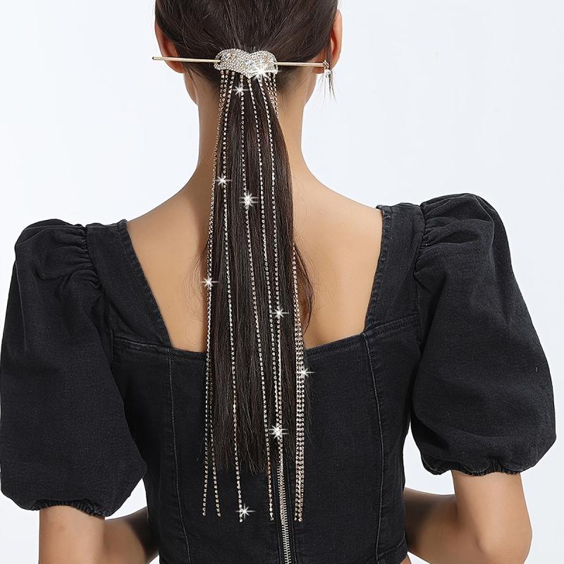 Rhinestone Hairpin Tassel Bun Hair Stick Head Jewelry Hair Accessories