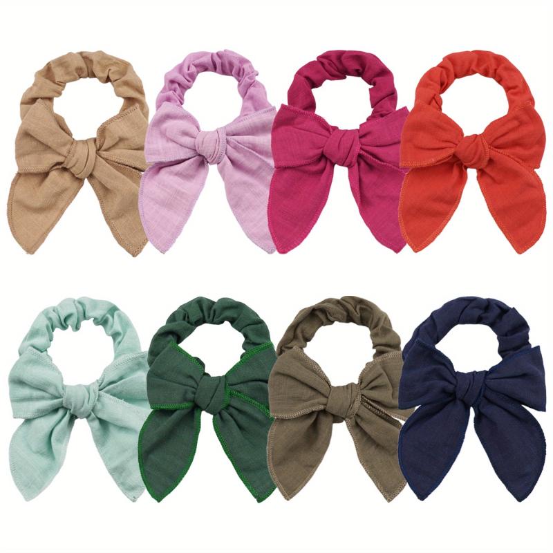 8pcs Linen Bow Knotted Scrunchies Hair Tie Ponytail Holder Elastic Hair Rope