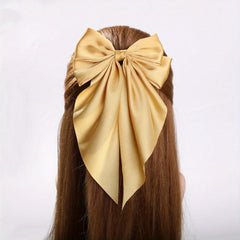 Ginger Yellow Bow Barrette Satin Scarf Hair Clip for Women Girls