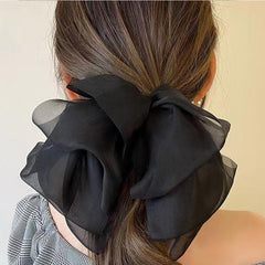 Chiffon Double Layers Bowknot Barrettes Oversize Bow Hair Clip