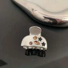 Silvery Hair Claw Clip Colorful Rhinestone Decor Shark Claw Star Hair Claw